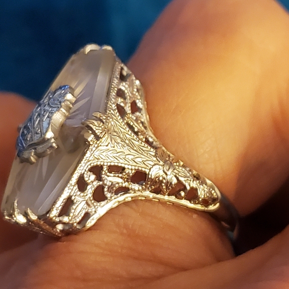 STUNNING VINTAGE 14k Art deco shield camphor ring - Picture 1 of 12